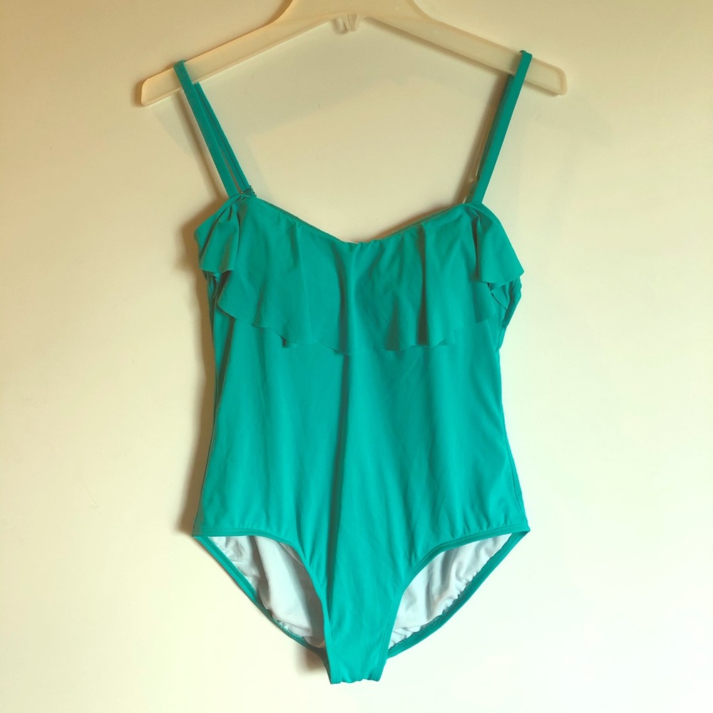 LAUNDRY EUC Shelli Segal Aqua Green Ruffle SWIMSUIT L